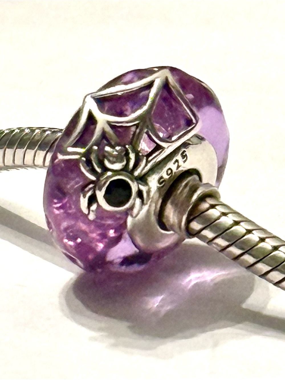 Wavy Purple Murano Glass Spider Charm fit Pandora bracelets